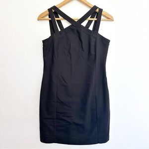 Mango MNG Suit Cocktail Dress Size 10 Mini Bodycon Halter Double Strap Black Tie